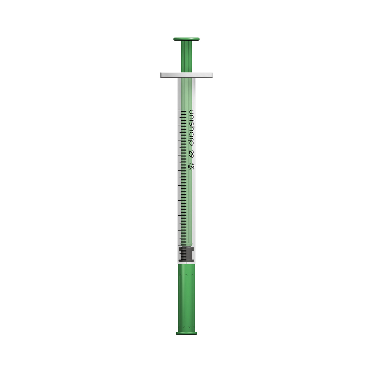 Unisharp 1ml 29G fixed needle syringe: green